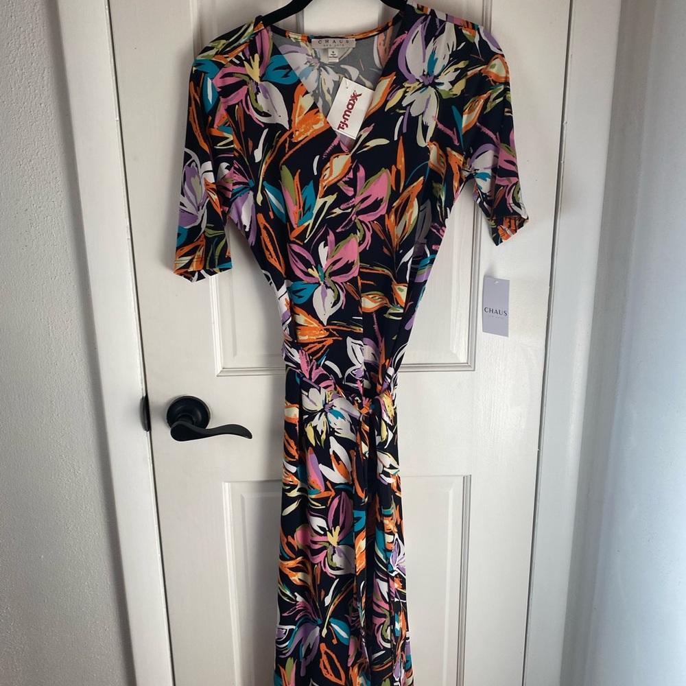 Chaus New York Floral Print Maxi Dress with Belt